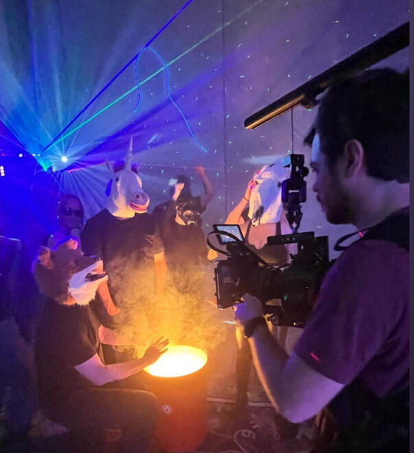 Shooting a wild party scene for VEHICLE&#39;s &quot;Keep The Receipts&quot; music video, 2022.